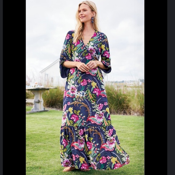 SOFT SURROUNDINGS Samantha Maxi Dress in Navy Paisley XS